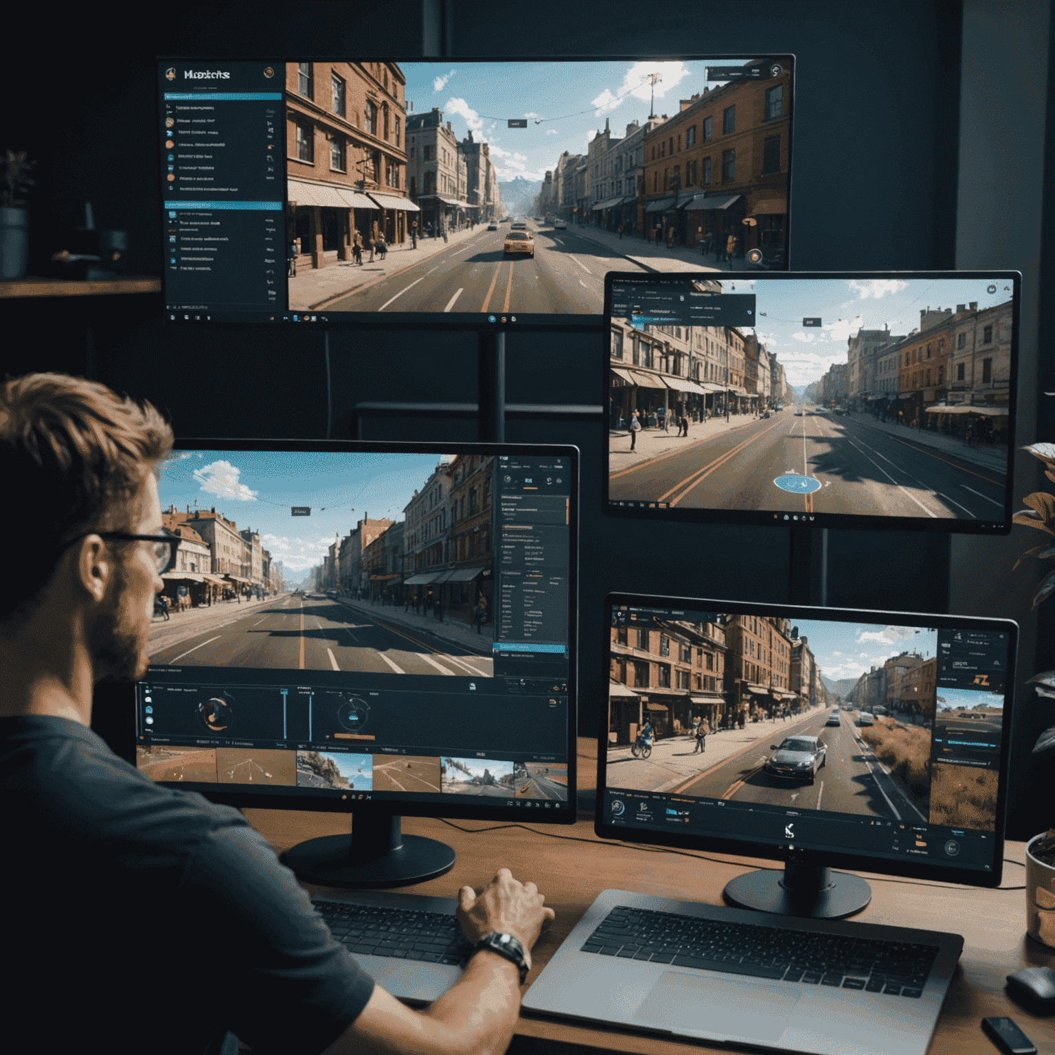 A split-screen view of a game running on multiple platforms side-by-side, with performance metrics overlaid. The image demonstrates how Parsec's tools allow for real-time comparison and optimization across different devices.